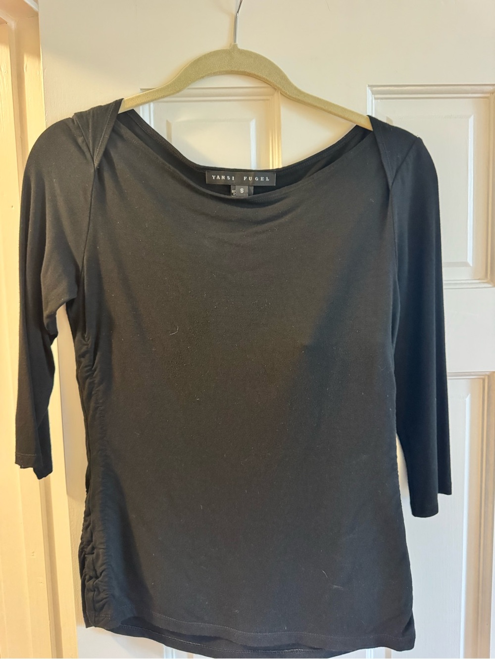Yansi Fugel Women's Black Boatneck Three-Quarter Sleeve Top
